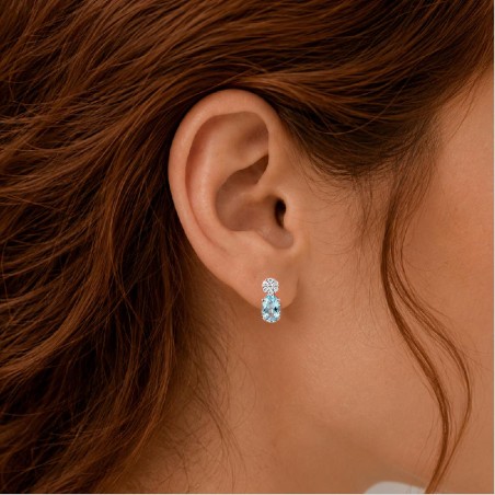 Orecchini lobo in oro bianco 750/°°° diamante e acquamarina