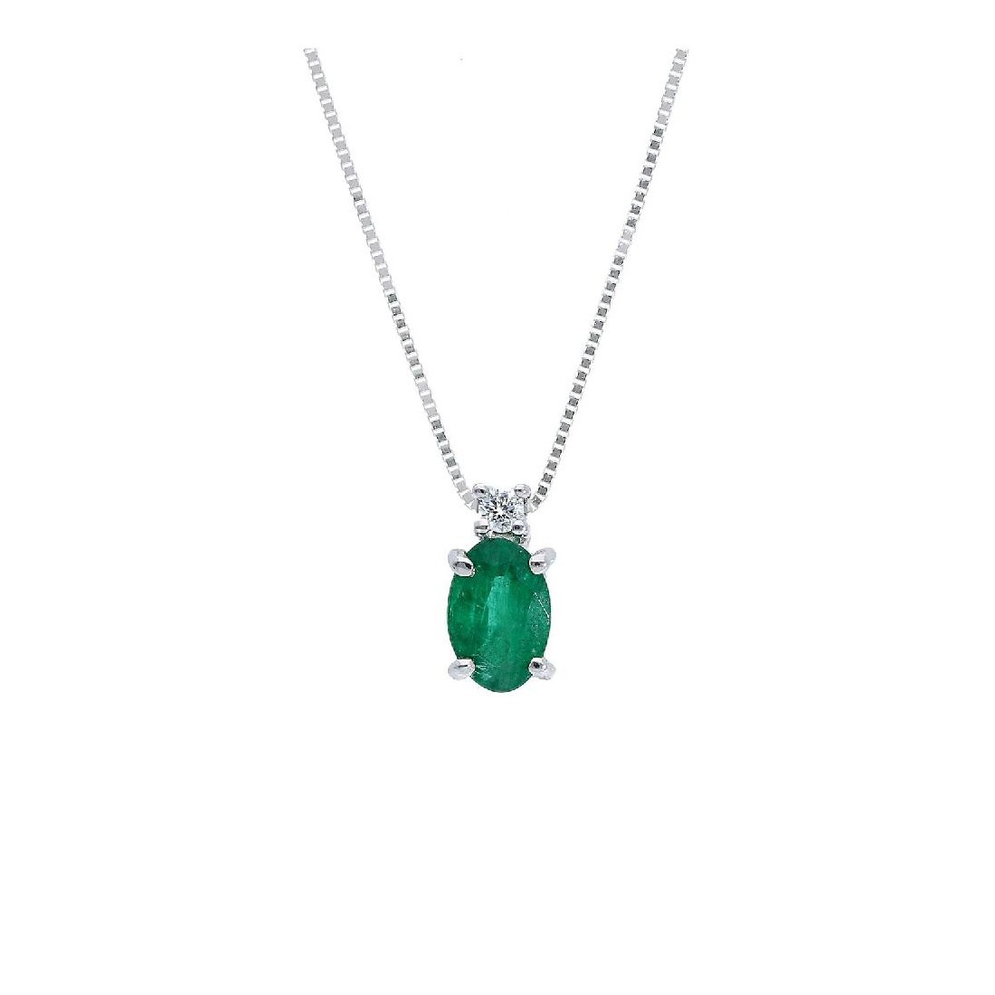 Girocollo in oro bianco 750/°°° diamante e smeraldo