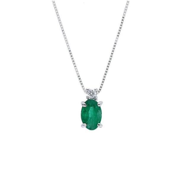 Girocollo in oro bianco 750/°°° diamante e smeraldo
