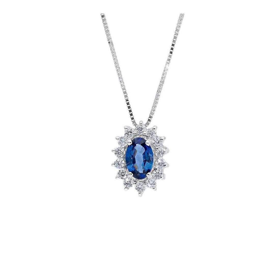 Girocollo in oro bianco 750/°°° diamante e zaffiro
