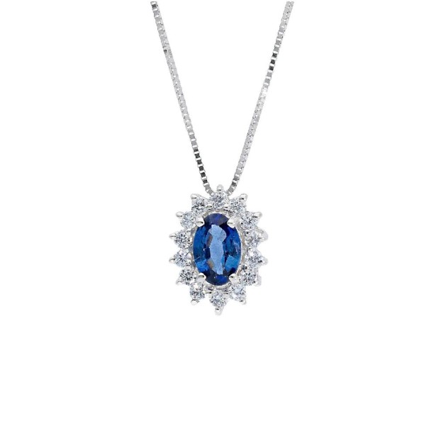 Girocollo in oro bianco 750/°°° diamante e zaffiro
