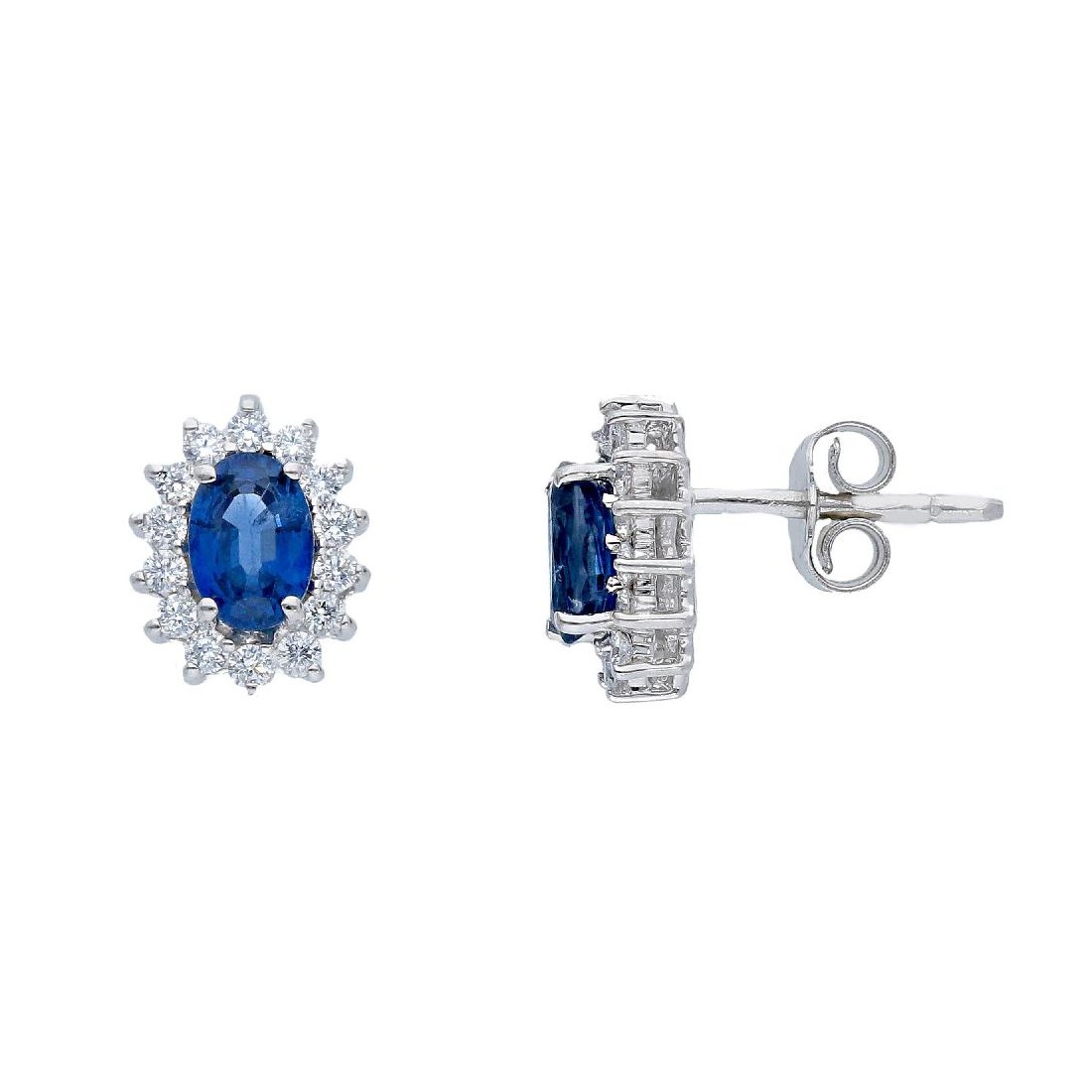 Orecchini lobo in oro bianco 750/°°° diamante e zaffiro