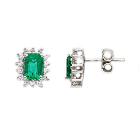 Orecchino lobo in oro bianco 750/°°° diamante e smeraldo