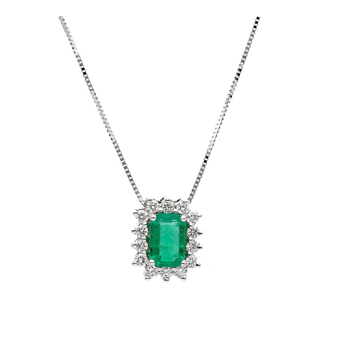 Girocollo in oro bianco 750/°°° diamante e smeraldo