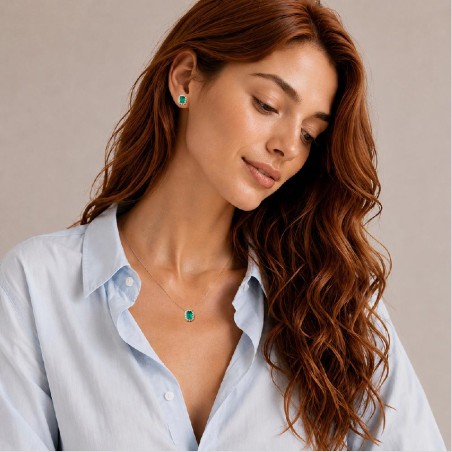 Girocollo in oro bianco 750/°°° diamante e smeraldo