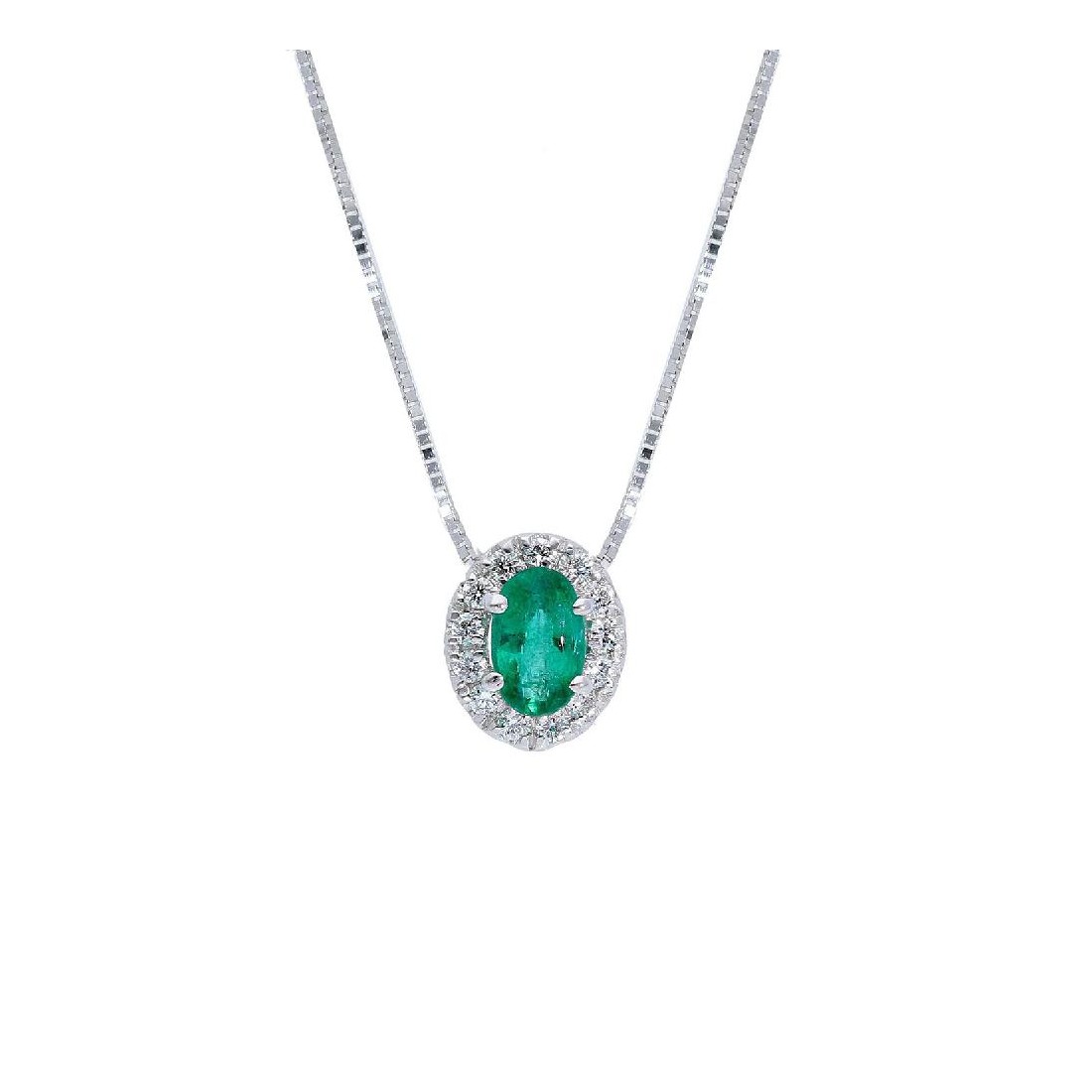 Girocollo in oro bianco 750/°°° diamante e smeraldo