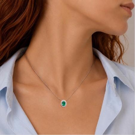 Girocollo in oro bianco 750/°°° diamante e smeraldo
