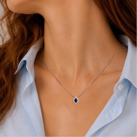 Girocollo in oro bianco 750/°°° diamante e zaffiro