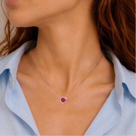 Girocollo in oro bianco 750/°°° diamante e rubino con cuore