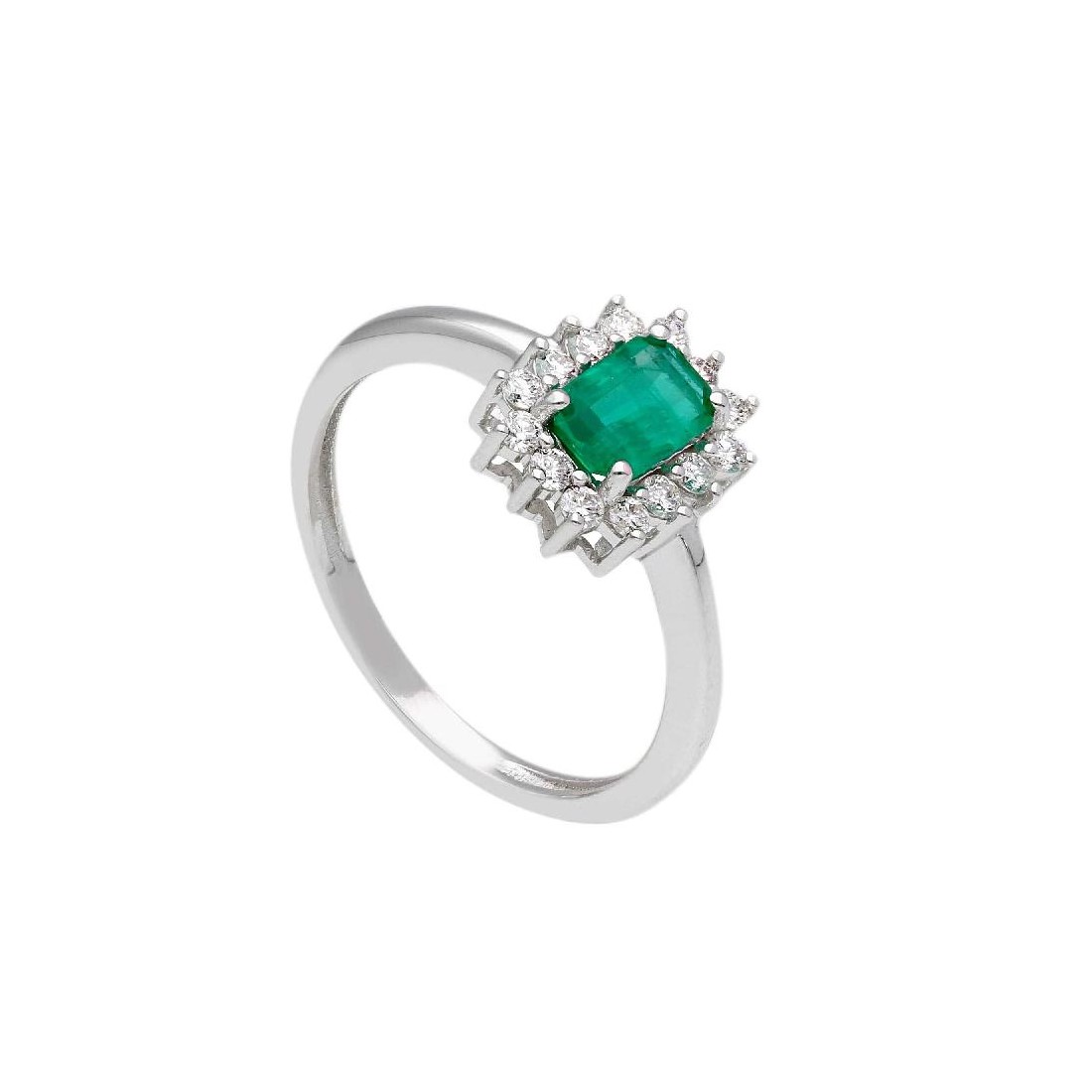 Anello in oro bianco 750/°°° diamante e smeraldo
