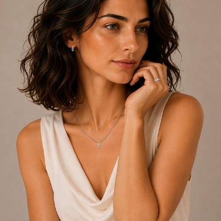 Anello in oro bianco 375/°°° con topazio azzurro e diamante lab-grown