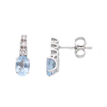 Orecchini in oro bianco 375/°°° con topazio azzurro e diamante lab-grown