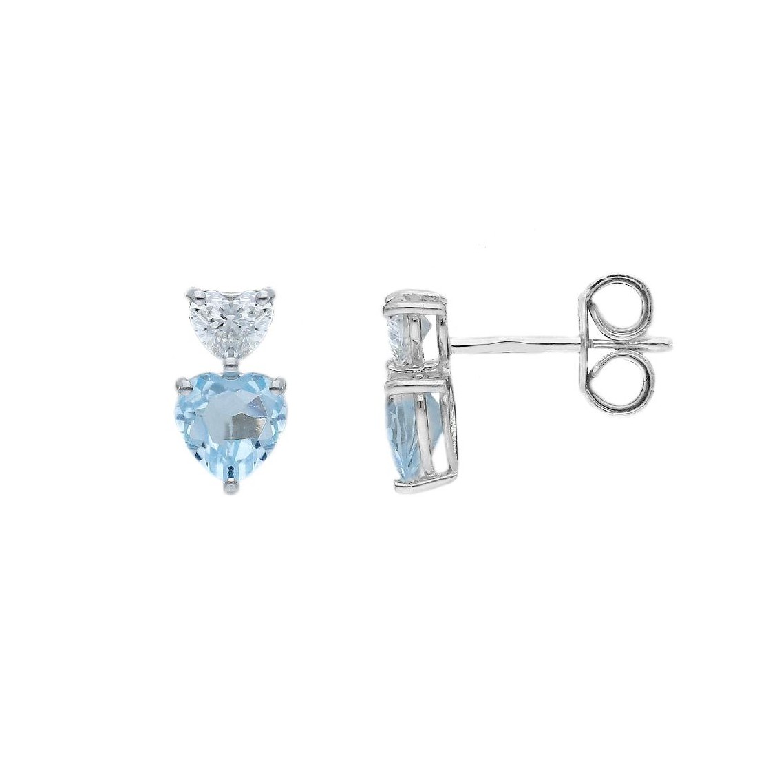 Orecchini in oro bianco 375/ooo con topazio azzurro e diamante lab-grown