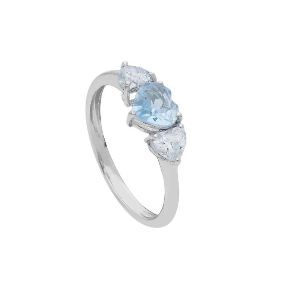 Anello in oro bianco 375/°°° con topazio azzurro e diamante lab-grown
