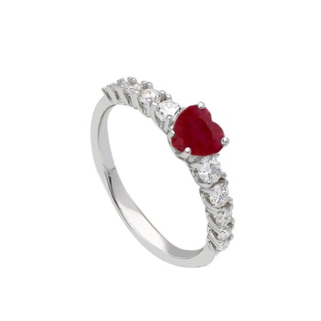 Anello oro bianco 375/ooo con rubino e diamante lab-grown