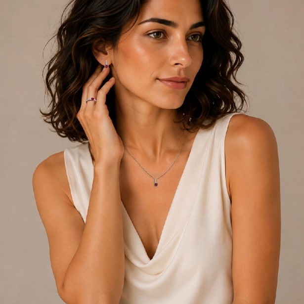 Anello oro bianco 375/ooo con rubino e diamante lab-grown