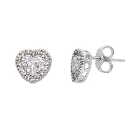 Orecchini lobo in oro bianco 375/°°° con diamante lab-grown con cuore