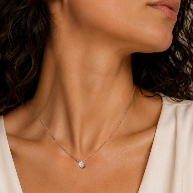 Girocollo in oro bianco 375/°°° con diamante lab-grown