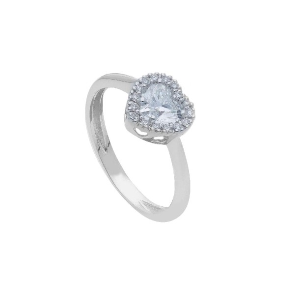 Anello in oro bianco 375/ooo con diamante lab-grown con cuore