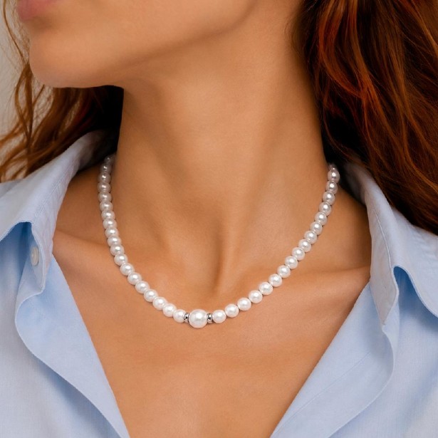 Girocollo in oro bianco 750/°°° e perla