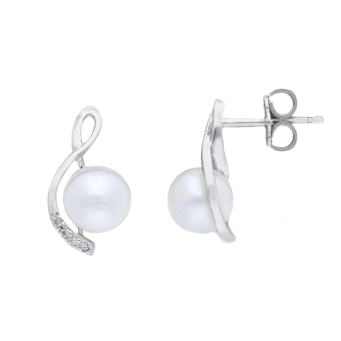 Orecchini lobo in oro bianco 750/°°° diamante e perla