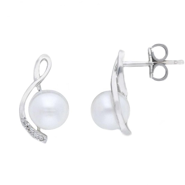 Orecchini lobo in oro bianco 750/°°° diamante e perla