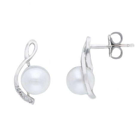 Orecchini lobo in oro bianco 750/°°° diamante e perla