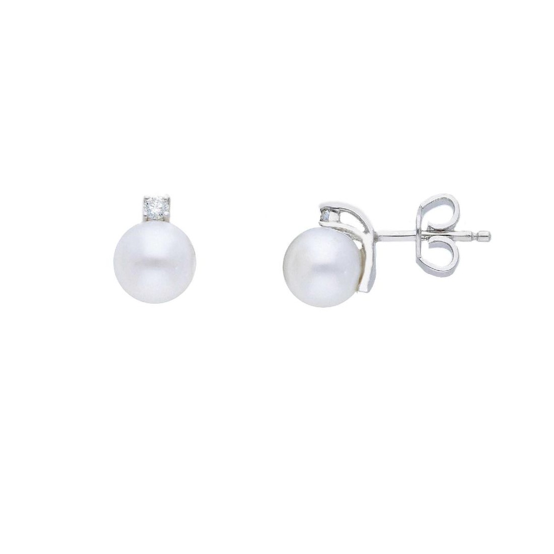 Orecchini lobo in oro bianco 750/°°° diamante e perla