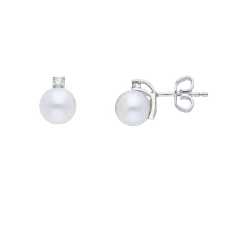 Orecchini lobo in oro bianco 750/°°° diamante e perla