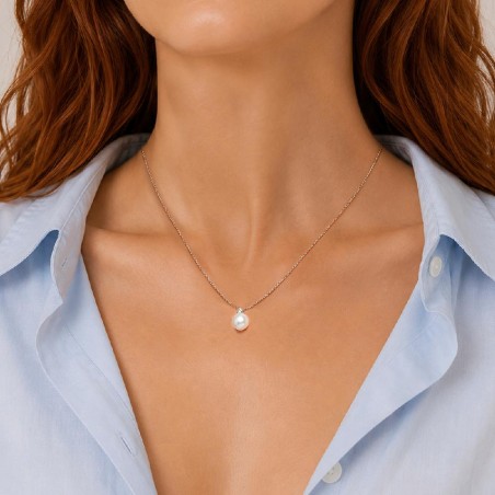 Girocollo in oro bianco 750/°°° diamante e perla