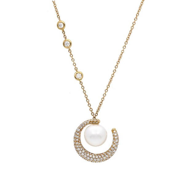 Girocollo in oro rosa 750/ooo con diamanti naturali e perla australiana