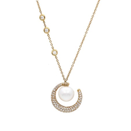 Girocollo in oro rosa 750/ooo con diamanti naturali e perla australiana