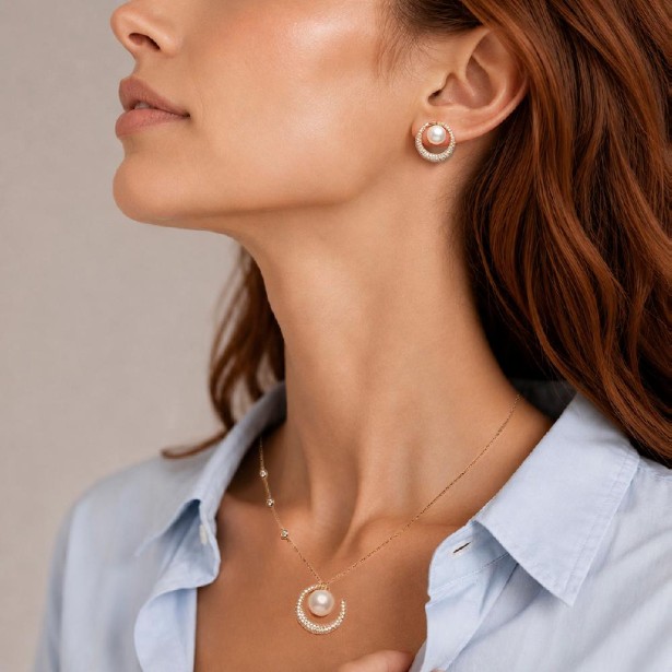 Girocollo in oro rosa 750/ooo con diamanti naturali e perla australiana