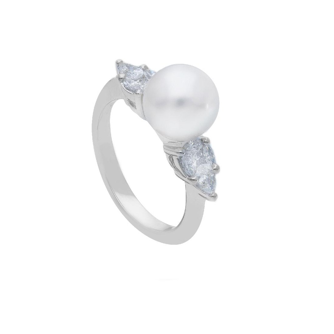 Anello in oro bianco 750/ooo con diamante naturalee perla akoya