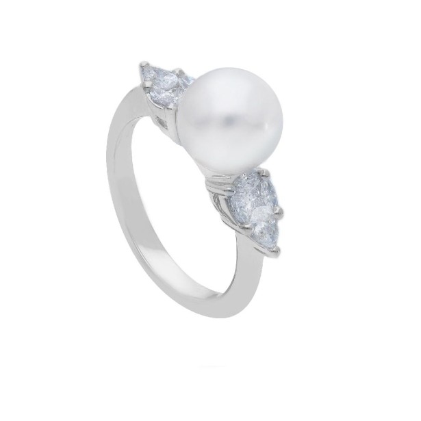 Anello in oro bianco 750/ooo con diamante naturalee perla akoya