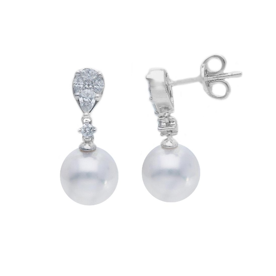 Orecchini pendenti in oro bianco 750/ooo con diamante naturale e perle akoya