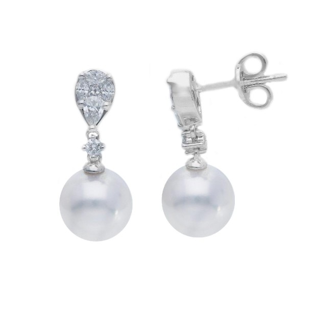 Orecchini pendenti in oro bianco 750/ooo con diamante naturale e perle akoya