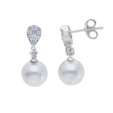 Orecchini pendenti in oro bianco 750/ooo con diamante naturale e perle akoya