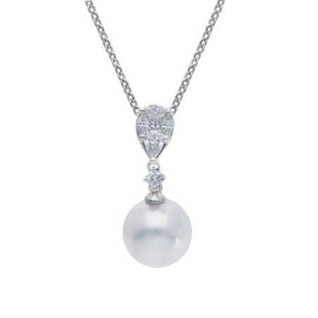 Girocollo in oro bianco 750/ooo con diamante naturale e perla akoya