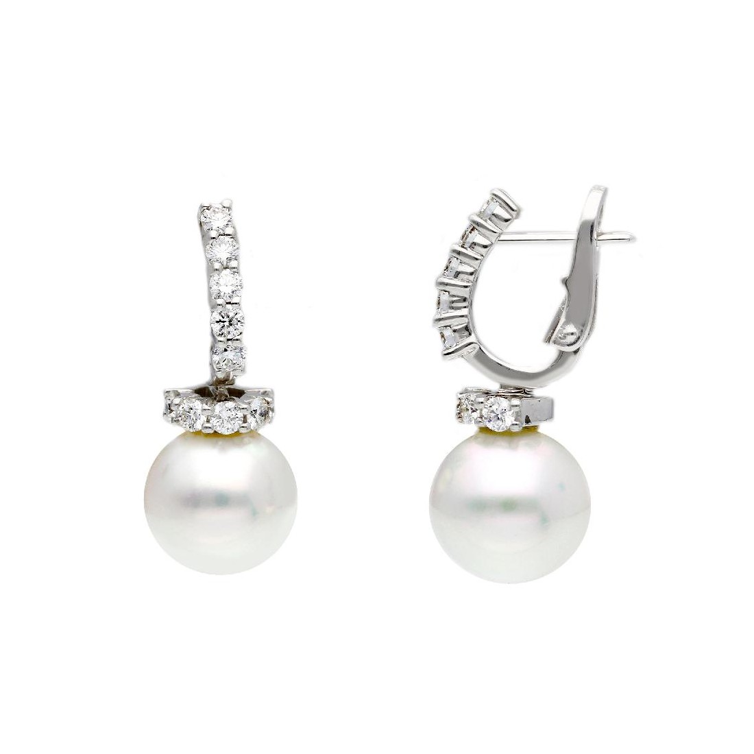 Orecchini in oro bianco 750/ooo con diamante naturale e perle australiane