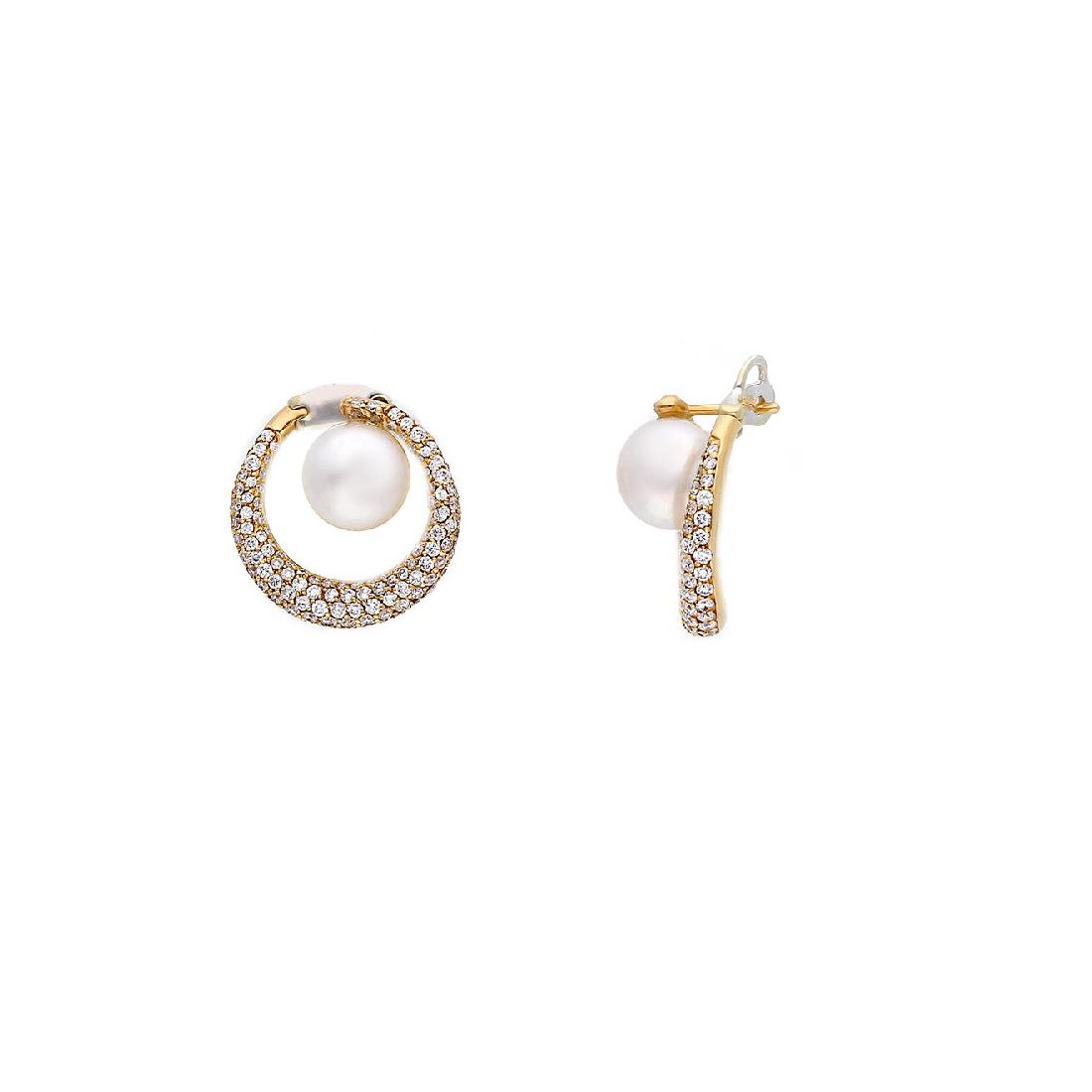 Orecchini in oro rosa 750/ooo con diamanti naturali e perla australiana