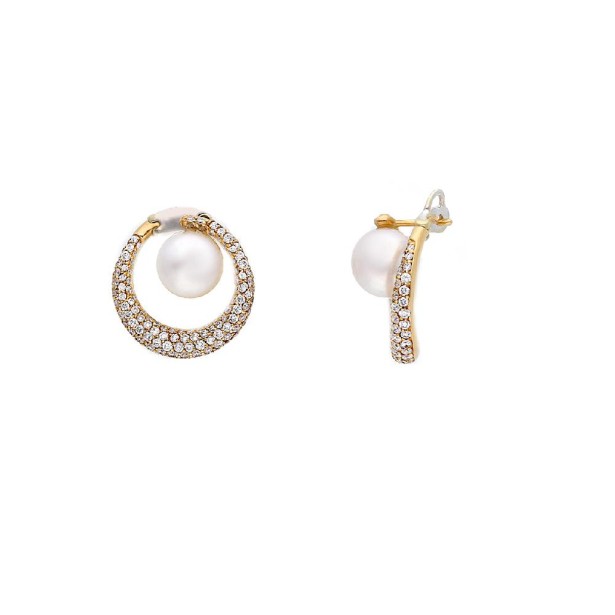 Orecchini in oro rosa 750/ooo con diamanti naturali e perla australiana