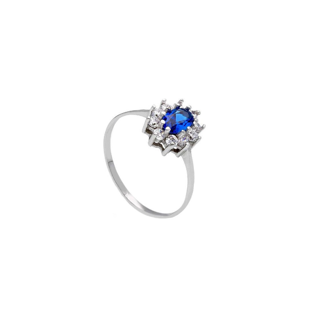Anello in oro bianco 750/ooo zirconia cubica e pietra sintetica blu