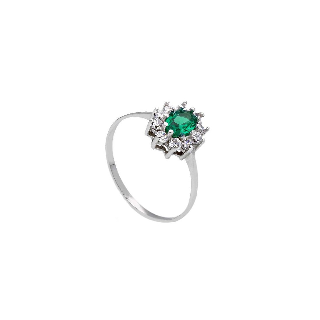 Anello in oro bianco 750/ooo zirconia cubica e pietra sintetica verde