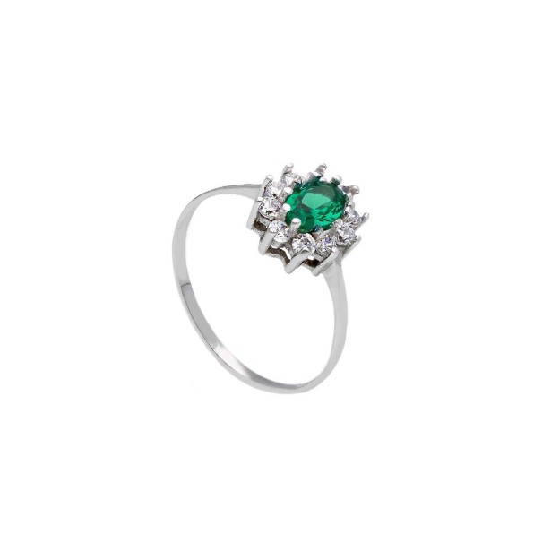 Anello in oro bianco 750/ooo zirconia cubica e pietra sintetica verde