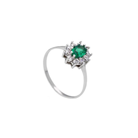Anello in oro bianco 750/ooo zirconia cubica e pietra sintetica verde