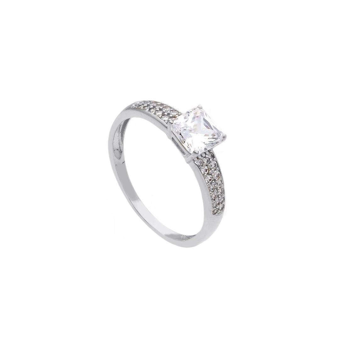 Anello solitario in oro bianco 750/ooo e zirconia cubica