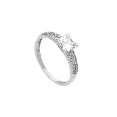 Anello solitario in oro bianco 750/ooo e zirconia cubica