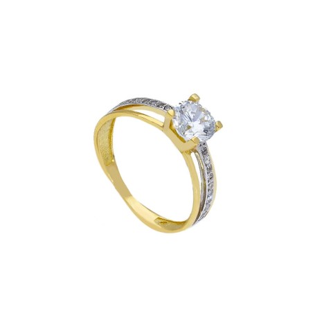 Anello solitario in oro giallo e bianco 750/ooo e zirconia cubica