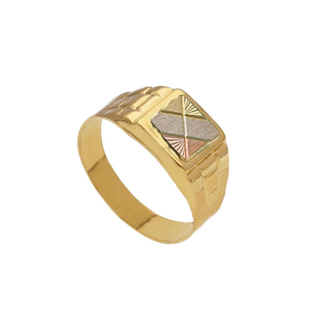 Anello chevalier in oro tre colori 750/ooo